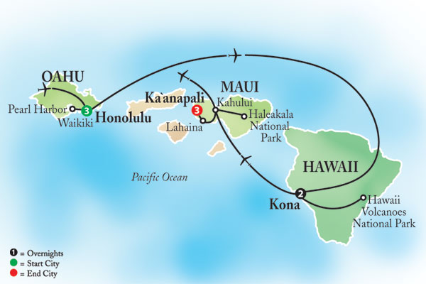 Карта тура Индивидуально - Гавайи с круизом по островам