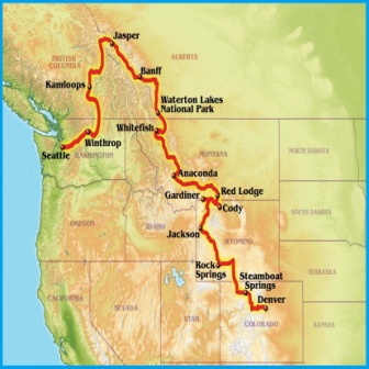 Карта тура Канада и США: от Скалистых гор к Йеллоустону