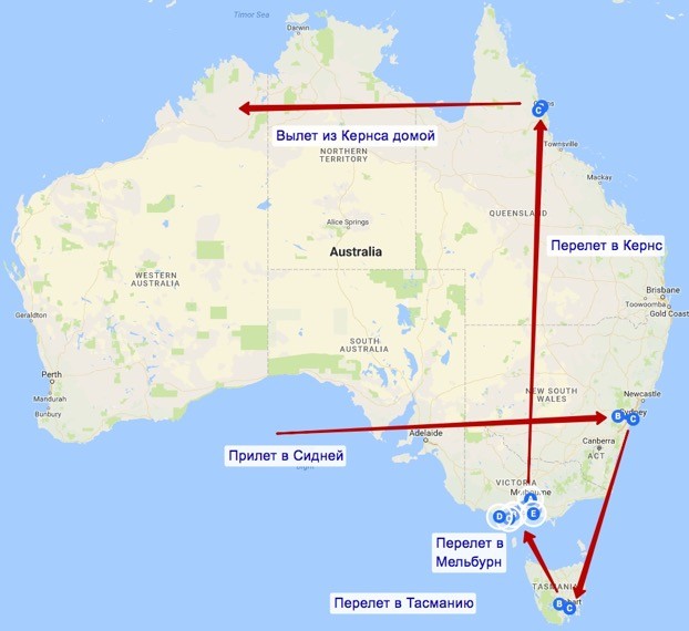 Карта тура Уникальный Мир Австралии