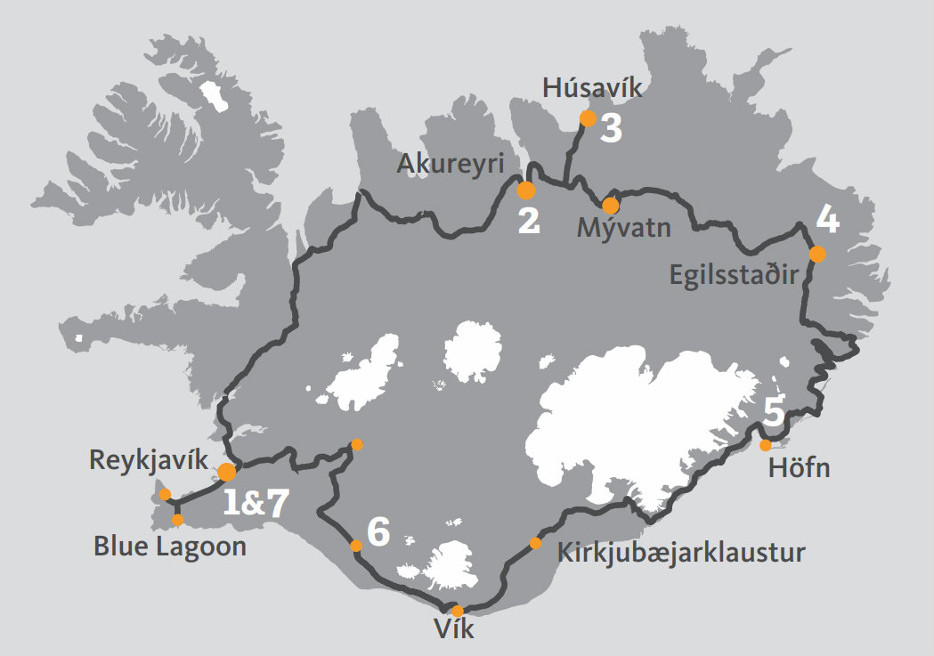 Карта тура Удивительная Исландия