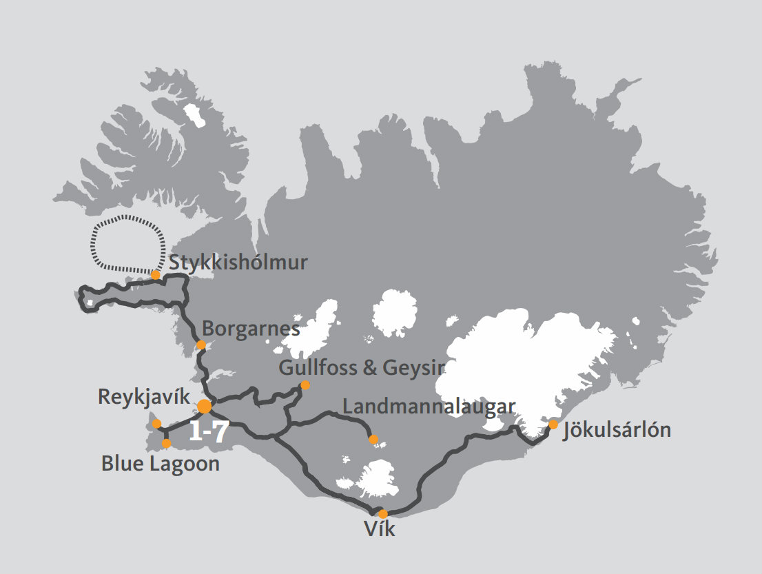 Карта тура Природные сокровища Исландии