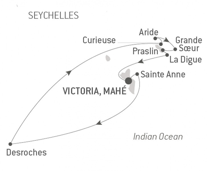 Карта тура Сейшельские острова на мега-яхте Le Bellot