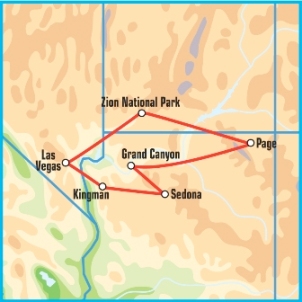 Карта тура Национальные парки запада из Лас-Вегаса