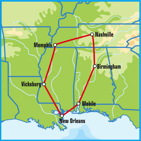 Карта тура Новый Орлеан